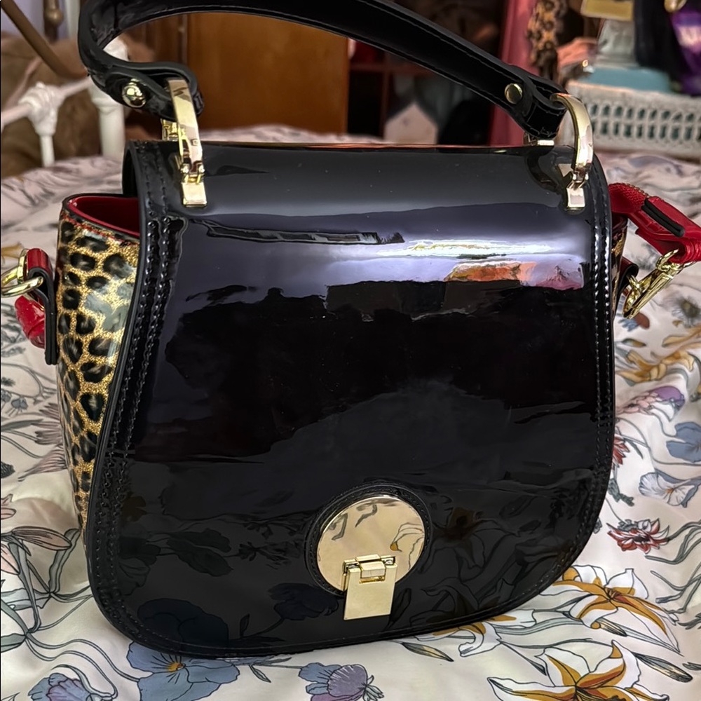 ORLI Black and Leopard Print Women's Bag